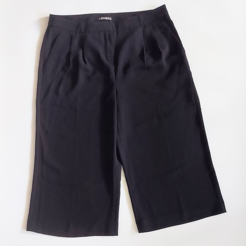 Express Pleated Front Wide Leg Cropped Pants Black Size 4